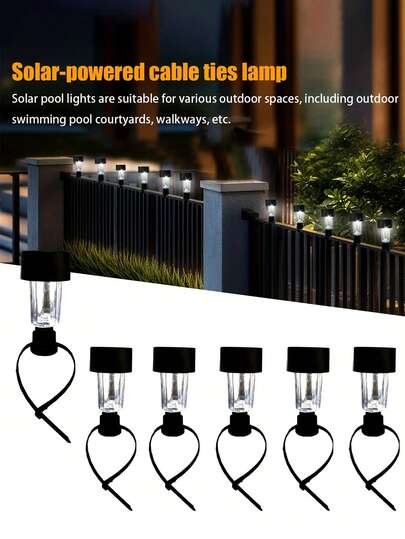 6pcs The Outdoor Solar Tie Lights, Specially Designed To Create A Relaxing Atmosphere In Outdoor Spaces, Serve As Solar-Powered Pool Tie Lights. Suitable For Decorating Pool Fences And Outdoor Railings, They Can Enhance The Aesthetic Appeal Of Pools During Evening Gatherings.