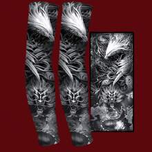 2pcs Sun Protection Sleeve Covers For Men, Thin Tattoo Arm Sleeves, Sun-Shading Sleeve, Cool Cycling Sleeves For Summer Fake Tattoo Arm Warmers Autumn Outfits Halloween Costumes Black Arm Sleeve Gifts For Men