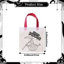 12pcs Halloween Theme Coloring DIY Tote Bag Set, Includes Pumpkin, Witch And Other Fun Patterns, Handmade Painting And Coloring, Creative Craft, Party Favor Bags, Holiday Gift Bags, Halloween, Party Decor - Multicolor - View 3