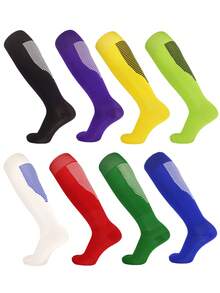 1 Pair Kids Thin Soccer Socks, Boys Girls Striped Knee-High Sports Socks, 7-12 Years Old Children Athletic Training Socks