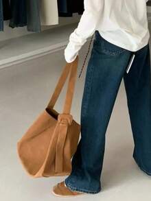 1pc New Retro Bag Brown Large Capacity Bucket Bag, Shoulder Bag, Underarm Bag, Crossbody Bag Business Women's Leisure Daily Commuter Bag Fashion Student Women's Bag, Suitable For Work, Shopping, And Daily Use, Bohemia Style Bag For Women, Perfect For Rodeo Occasion, Vintage Bag For Women - Cà phê nâu - Xem 4