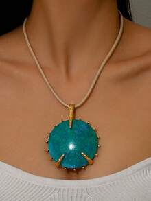 1 件女式复古金色波西米亚风格超大几何树脂吊坠项链，适合送礼、母亲节、日常佩戴 - 金黃色 - 查看 2