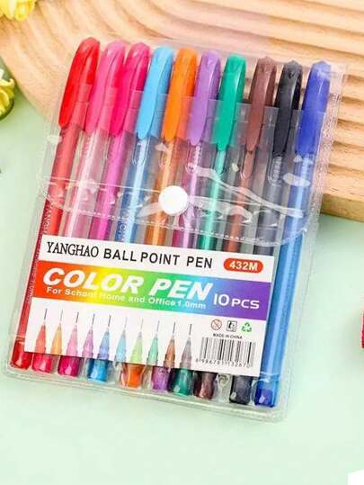 10pcs/Set Colorful Ball Point Pens, Painting Markers For School & Office, 10 Colors