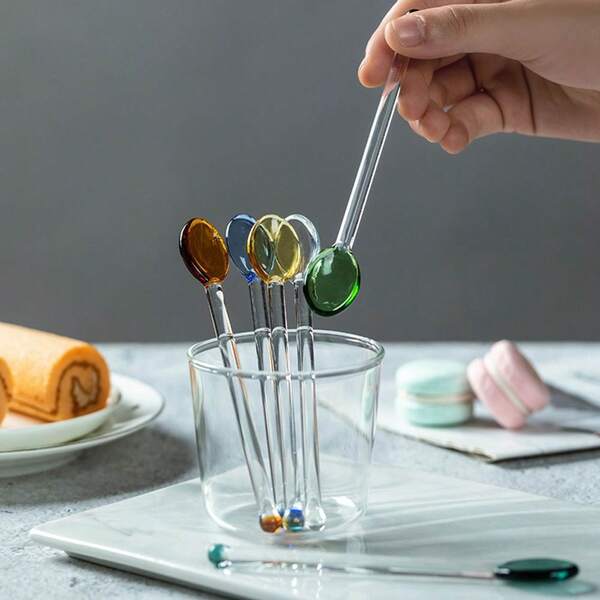 Clear Glass Coffee Spoon Dessert Cake Scoop Long Handle Spoon For Home