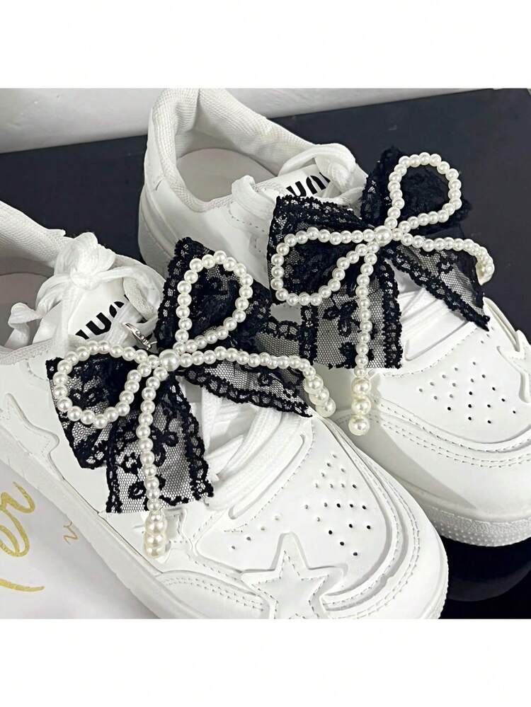 2pcs/1 Pair Elegant Lace Faux Pearl Bow Shoe Clips - Durable Plastic Material, Hollow-Out Design - Ideal Gift For Women, Suitable For High Heels, Sneakers And Casual Shoes, Shoe Accessories | Elegant Bow Design | Durable Plastic Decor, Shoe Accessory, Gift,Mother's Day Gift,Bedroom Decor,Garden,Kitchen Decor,Summer,Beach,Travel Essentials,Room Decor,Squishy,Graduation,Shoe Rack,Storage Saver,Outdoor,Garden,Travel Essential,Portable,Beach Essential,Graduation Season,Commencement,Graduation Ceremony,Graduation Gift,Graduation Present,Graduation Gift,Graduation Present,Congrats Grad,Congratulations Graduate,Valedictorian,Finish School,Graduation Party - Multicolor - View 6