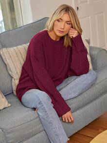 Women's Oversized Sweaters Fuzzy Chunky Warm Pullover Sweater - 紅色 - 查看 2