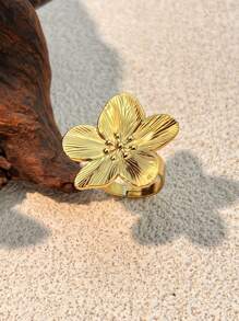 4pcs Elegant Floral Stainless Steel Jewelry Set, Gold Plated Earrings & Bracelet, Sophisticated Gift Set For Women, Valentine's Day