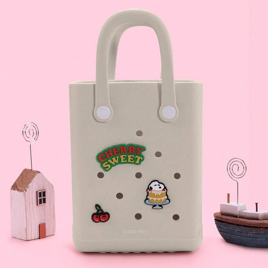 MINISO Snoopy Off-White Hole - Pattern Small Handbag. Snoopy + Creative Elements Are Eye - Catching. Silicone Is Waterproof & Stain - Resistant. Breathable Hole Structure. (1 PC) - Off White - View 1