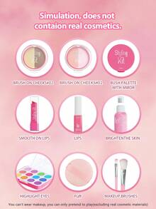 Juego de cosméticos para niños y niñas pequeñas, maquillaje infantil, lápiz labial, rubor en polvo para el rostro, set de cosméticos infantiles, maquillaje de simulación de juguete (no cosméticos reales), juguetes adecuados para niñas de 3 a 9 años, regalos de cumpleaños y regalos festivos ideales para niñas - Multicolor - Ver 5