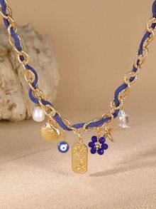 1pc European & American Luxury Flower, Heart, Starfish, Evil Eye Pendant Handmade Necklace, Versatile For Daily Wear, Vacation, Gift - Multicolor - View 13