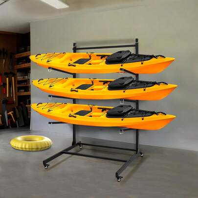 Kayak Storage Rack, Heavy Duty Kayak Racks For Garage And Outdoor Storage, Freestanding Kayak Stand With Wheels For Kayak, Canoe, Surfboard, Paddleboard