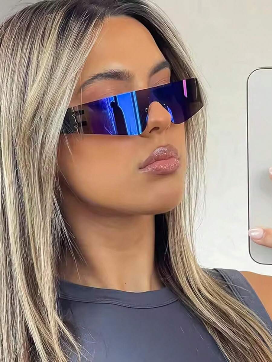 feye 1 件女士无框朋克嘻哈酷炫 Y2K 时尚眼镜，适合日常使用、夏季度假、街头派对、节日必备配饰