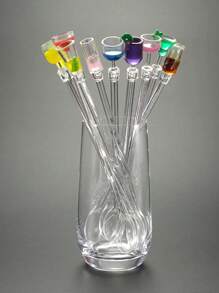 5/10pcs Acrylic Drink Stirrers/Stirring Spoons For Cocktail/Martini Mixing, Bar Party Tableware Decorations Household Cute Long-Handled Spoon,For Dessert, Heat-Resistant Creative Stirring Stick Spoon, Kitchen, Christmas Gift(Random Style)