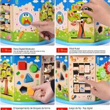 Cubo de actividades de madera, 8 en 1 juguetes para niños y niñas mayores de 1 año, juguetes educativos de aprendizaje para niños de 1 y 2 años, multiusos ABC-123 Ábaco, laberinto de cuentas, clasificador de formas - Multicolor - Ver 4