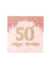 10 件女士 50 岁生日装饰玫瑰金 50 岁纸盘杯子餐巾餐具玫瑰金装饰品女士母亲 50 岁生日派对用品 - 彩色 - 查看 10