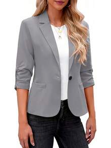 Women's 3/4 Sleeve Blazers, Dressy Suit Jackets Business Casual Work Outfits ELQS - 綠色 - 查看 2
