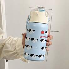 1 pezzo Bottiglia d'acqua isolata in acciaio inossidabile con manico in silicone con stampa 3D carina, grande capacità