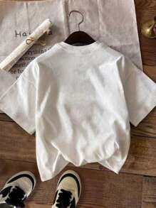 女式夏季大码苹果狗图案印花休闲简约宽松日常圆领短袖T恤上衣女式夏季大码日常街头风格上衣可爱T恤女式夏季上衣图案T恤女式上衣女式大码上衣 - 白色 - 查看 2