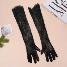 1 Pair Long Length Lace Gloves Thin Material Transparent Wedding Gloves Floral Pattern Sheer Fabric Bridal Gloves Night Club Autumn Accessories