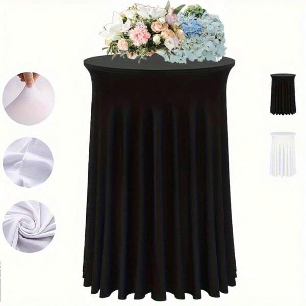 Mantel de cóctel elegante de poliéster con dobladillo ondulado - Diseño rectangular de unicolor elástico para bodas, bares, fiestas y eventos, mantel de fiesta, mantel elegante de tela de poliéster