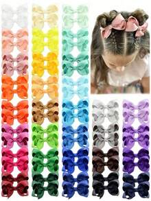 20pcs Random Color Cute Ribbon Bow Hair Clips, Hair Accessories For Girls Daily Wear - Multicolor - View 1