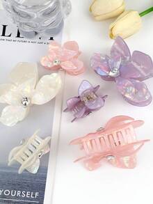 1 件可爱蝴蝶波西米亚醋酸纤维闪亮水钻三角形发夹，简单多彩的发夹，适合夏季、春季、秋季、冬季、返校、日常旅行、聚会、海滩派对、佩戴发饰时尚爪夹女士发夹女士发夹优雅发夹秋季配饰