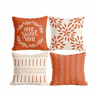 1件/4件装枕套，靠垫套，床上用品，枕套，单面印花枕套，现代沙发抱枕套，橙色枕套，柔软舒适的家纺面料，透气抗起球，可拆卸枕套，OEKO-TEX认证