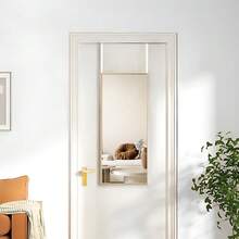 LIVINGANDHOME Living And Home Full-Length Over-Door Mirror - Adjustable 78cm/118cm Metal Frame Mirror With No-Drill Installation (Black/Gold/White) - Gold (28cm W x 78cm H) - View 1