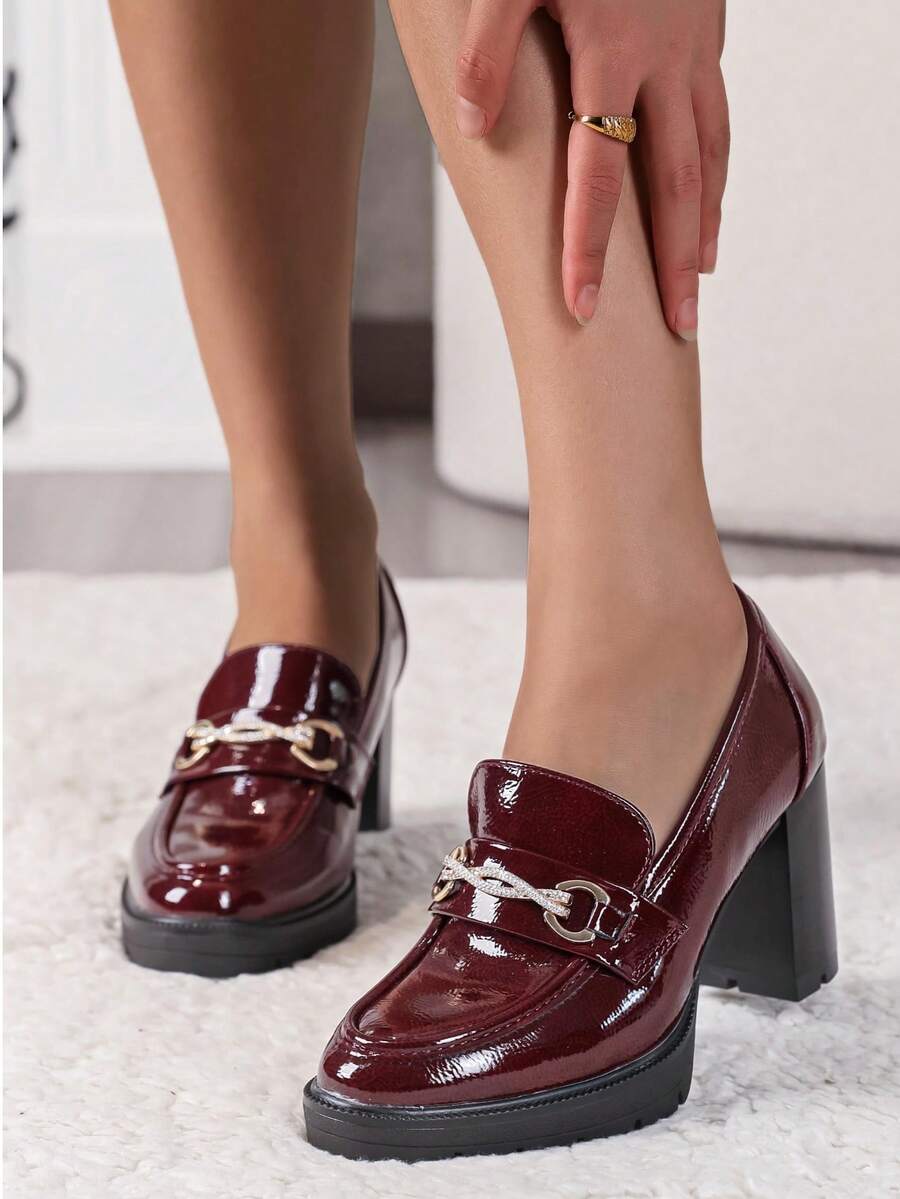 Women's Platform Slip-On High Heeled Pump - Burgundy - View 1