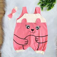 Overalls + Headband Set – Baby Girl Cow Print Size RN To 3 Months - Berwarna merah muda - View 2