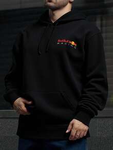 Sudadera Con Capucha De Cuello Redondo Para Hombre Con Estampado De Speed Life RED BULL Bolsillo Canguro Y Cordón, Manga Larga, Suelta Y Casual, Ideal Para Regalar Como Ropa De Hombre - Negro - Ver 2