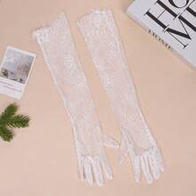 1 Pair Long Length Lace Gloves Thin Material Transparent Wedding Gloves Floral Pattern Sheer Fabric Bridal Gloves Night Club Autumn Accessories