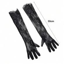 1 Pair Long Length Lace Gloves Thin Material Transparent Wedding Gloves Floral Pattern Sheer Fabric Bridal Gloves Night Club Autumn Accessories