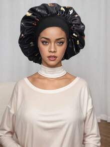 女士印花丝绸光滑缎面帽子，适合休闲舒适的日常发饰和睡眠帽子，蝴蝶图案时尚睡眠帽，丝绸帽子，缎面帽子