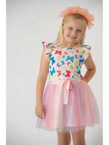 Toddler Summer Girls Clothes 2 Piece Ruffle Sleeve Tops And Belt Tutu Skirt Sets Cute Party Dress Kids