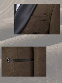 Men's 2-Piece Suit Set, Double-Breasted Fitted Sport Jacket And Trousers, Perlis Pattern Suit - Wedding Tailcoat, Business Suit - 咖啡棕 - 查看 3