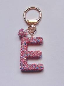1 件粉色软陶瓷水钻镶嵌字母钥匙扣可爱个性吊坠女士包包配件汽车钥匙扣爱心装饰礼物送给妈妈和朋友情人节圣诞节万圣节配饰