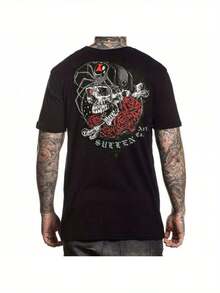 Graphic T-Shirt For Men [Casual Outings] Sullen Men's Widow Maker - Black, Soft Cotton, Short Sleeve, Round Neck, Skull And Pink Print, Advanced Casual Style, Comfortable Fit For All Seasons, Bohemian Design, Washable, Hand Wash Only, Retro T-Shirt - 黑色 - 查看 2