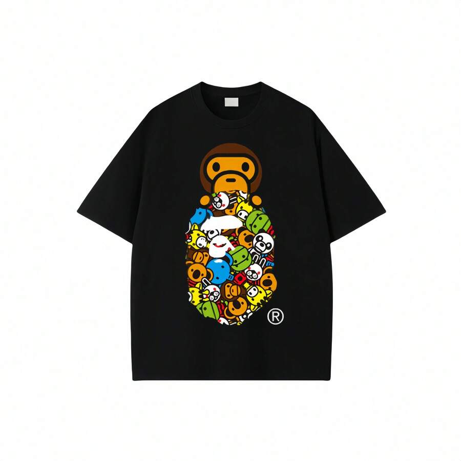 APE 2025 New Personalized Branded T-Shirt, 100 Percent Cotton, Classic Ape Head Embellished Playful Banana Monkey T-Shirt, Couple's Match