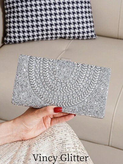 奢华水钻装饰手拿包，闪亮晚宴手提包，适合派对、正式场合、单肩/斜挎链条包