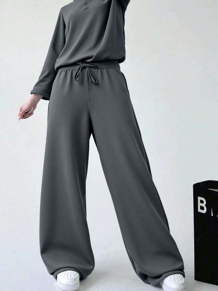 dos piezas  Conjunto informal  con capucha: camiseta de manga larga y pantalón con cremallera, ropa acogedora para otoño/invierno para mujer, (Sudadera con capucha y cordón y pantalones de chándal)