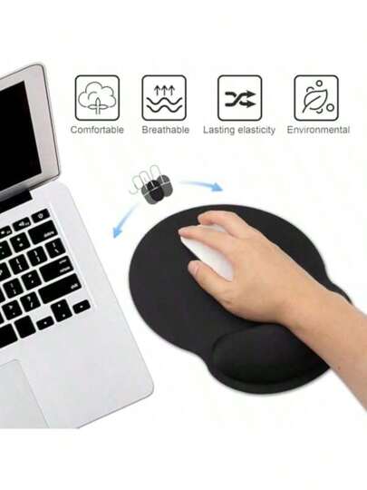 1 件符合人体工程学的鼠标垫，带腕托 - 记忆泡沫鼠标垫，适用于电脑和办公室游戏，触感柔软，防滑底座，黑色，适合返校季