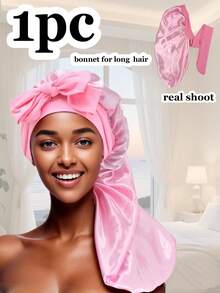 (多种颜色可选)1 件长款缎面发丝睡帽，适合女士睡觉，长款缎面发丝睡帽，长辫子发帽可重复使用可调节护发包裹帽睡眠帽。