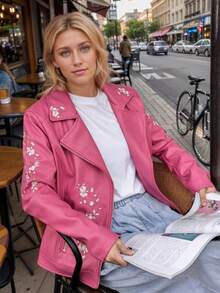 Women's Vintage PU Locomotive Jacket (Embroidered) - The Perfect Jacket For Everyday Casual Wear, Both Elegant And Stylish For The Spring And Fall Seasons