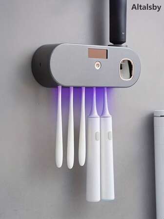 1pc Intelligent UV Toothbrush Sanitizer And Toothpaste Dispenser, USB Charging Wall Mounted Toothbrush Holder With Toothpaste Squeezer Device, 5 Slots Toothbrush Holder With Automatic Sterilization, Bathroom Toothbrush Sanitizer, Bathroom Storage, Bathroom Accessories Home Bathroom Decor Fall Decor Back To School