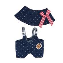 Latzhosen-Set mit Haarzubehör, Umhängetasche, Schuhe (ohne Plüschpuppe, nur Kleidung und Accessoires)