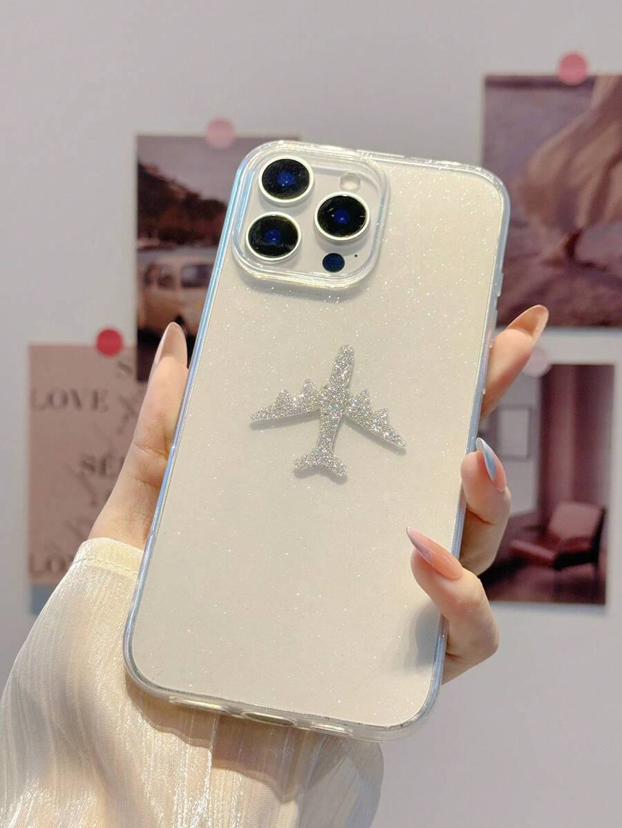 1 件透明闪光飞机设计手机壳适用于 16 Pro Max/16/16 Pro/16 Plus/15/15 Pro Max/15 Pro/11/12/13/14 Pro Max/11 Pro/11 Pro Max/12 Pro/12 Pro Max/13 Pro/13 Pro Max/14 Pro/14 Pro Max，时尚创意防水防震防摔防刮 - 無色 - 查看 1