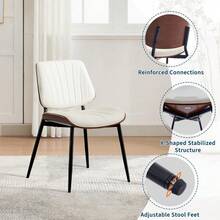 LIZHOUMIL Dining Chairs Set Of 2/4/6 - Mid Century Modern Upholstered Retro PU Leather Kitchen Chairs With Walnut Bentwood Back And Metal Legs, Black/White - 白色 - 查看 4