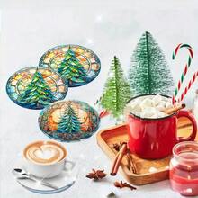 1set/500sets 4pcs/Set Christmas Santa Claus, Christmas Bell, Christmas Snowflake, Christmas Reindeer, Christmas Tree, Snowman, Christmas Penguin Coasters, Polyester Rubber Coaster Set, Ideal For Holiday Parties, Bars, Offices And Homes, All Occasions, Size: 3.94 X 3.94 Inches