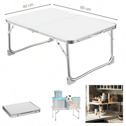  Lucn Small Low Folding Table Lightweight Aluminium Folding Camping/Picnic/Fishing/Travel Table, Laptop Bed Table, Portable Table For Indoor/Outdoor Use (White, 60cm)